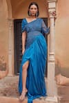 Buy_Label RSD_Blue Bodice Mesh Embellished Bugle Beads Asymmetric Saree Gown _at_Aza_Fashions