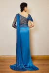 Shop_Label RSD_Blue Bodice Mesh Embellished Bugle Beads Asymmetric Saree Gown _at_Aza_Fashions