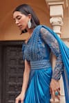 Label RSD_Blue Bodice Mesh Embellished Bugle Beads Asymmetric Saree Gown _Online_at_Aza_Fashions