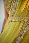 Buy_Label RSD_Yellow Blouse And Belt Raw Silk Embellished Sequin Border Lehenga Set _Online_at_Aza_Fashions