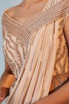 Label RSD_Pink Bodice Mesh Embellished Bugle Beads Boat Sequin Draped Saree Gown _Online_at_Aza_Fashions