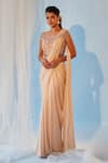 Buy_Label RSD_Pink Bodice Mesh Embellished Bugle Beads Boat Sequin Draped Saree Gown _Online_at_Aza_Fashions