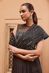 Label RSD_Black Bodice Mesh Embellished Bugle Beads Round Sequin Draped Saree Gown _Online_at_Aza_Fashions