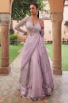 Buy_Label RSD_Purple Anarkali Jacket Organza Embellished Floral Sequin Sheer With Lehenga _at_Aza_Fashions