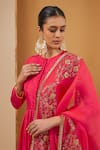 Neha Khullar_Pink Chanderi Silk Hand Embroidered Dupatta Floral Round Neck Anarkali With _Online_at_Aza_Fashions