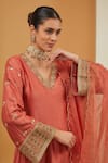 Buy_Neha Khullar_Orange Chanderi Silk Placement Hand Embroidery A-line Kurta Pant Set  _Online_at_Aza_Fashions