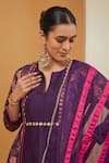 Buy_Neha Khullar_Purple Chanderi Silk Print Floral Notched Neck Panel Kurta Pant Set _Online_at_Aza_Fashions