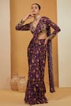 Buy_Neha Khullar_Purple Viscose Chinon Print Pre-draped Bloom Saree With Blouse  _at_Aza_Fashions