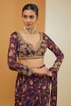 Neha Khullar_Purple Viscose Chinon Print Pre-draped Bloom Saree With Blouse  _Online_at_Aza_Fashions