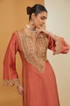 Buy_Neha Khullar_Orange Chanderi Silk Embroidery Floral Notched Bodice Kurta Pant Set _Online_at_Aza_Fashions