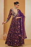 Buy_Neha Khullar_Purple Viscose Chinon Print Floral V Neck Bloom Anarkali With Dupatta  _at_Aza_Fashions