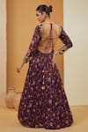 Shop_Neha Khullar_Purple Viscose Chinon Print Floral V Neck Bloom Anarkali With Dupatta  _at_Aza_Fashions