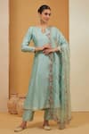 Buy_Neha Khullar_Blue Chanderi Silk Embroidery Gota Notched Neck Work Kurta Pant Set _at_Aza_Fashions