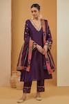 Buy_Neha Khullar_Purple Chanderi Silk Hand Embroidery Zari V Placement Kurta Pant Set _at_Aza_Fashions