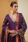 Buy_Neha Khullar_Purple Chanderi Silk Hand Embroidery Zari V Placement Kurta Pant Set _Online_at_Aza_Fashions