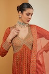 Neha Khullar_Orange Viscose Chinon Print Geometric Jaal V Anarkali With Dupatta _Online_at_Aza_Fashions