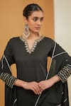 Buy_Neha Khullar_Black Chanderi Silk Placement Hand Embroidery Zari Kurta Sharara Set _Online_at_Aza_Fashions