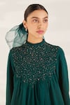 Ilk_Green Kurta Silk Crepe Embellished Bead Lilian Tunic And Pant Set  _Online_at_Aza_Fashions