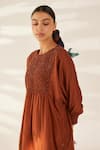 Ilk_Brown Silk Embellished Bead Round Ditzy Tunic And Trouser Set  _Online_at_Aza_Fashions