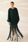 Buy_Ilk_Green Cotton Satin Plain Round Abbey Smocked Sweatshirt And Skirt Set  _at_Aza_Fashions