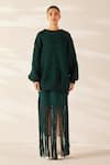 Ilk_Green Cotton Satin Plain Round Abbey Smocked Sweatshirt And Skirt Set  _Online_at_Aza_Fashions