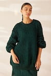 Shop_Ilk_Green Cotton Satin Plain Round Abbey Smocked Sweatshirt And Skirt Set  _Online_at_Aza_Fashions