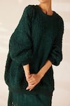 Ilk_Green Cotton Satin Plain Round Abbey Smocked Sweatshirt And Skirt Set  _at_Aza_Fashions