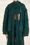 Ilk_Green Top Cotton Lycra Plain Jacket Cascade Moss Smocked Pant Set _Online_at_Aza_Fashions