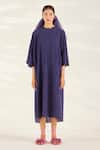 Buy_Ilk_Purple Silk Crepe Plain Round Meadow Smocked Pattern Dress _at_Aza_Fashions
