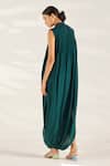 Shop_Ilk_Green Silk Plain Round High Neck Etro Smocked Dress _at_Aza_Fashions