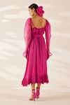 Shop_Ilk_Pink Silk Plain Scoop Neck Dress With Smocked Belt  _at_Aza_Fashions