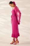 Ilk_Pink Silk Plain Scoop Neck Dress With Smocked Belt  _Online_at_Aza_Fashions