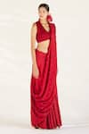 Ilk_Red Saree Silk Embellished Bead V Neck Songbird With Blouse _at_Aza_Fashions