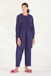 Buy_Ilk_Purple Top Silk Crepe Smocking Round Luna Smocked Tunic With Pant  _at_Aza_Fashions