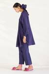 Ilk_Purple Top Silk Crepe Smocking Round Luna Smocked Tunic With Pant  _Online_at_Aza_Fashions