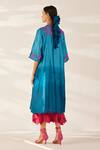 Shop_Ilk_Blue Silk Embroidered Thread Round Lapis Bead Cluster Layered Dress _at_Aza_Fashions