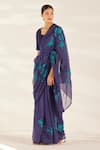 Buy_Ilk_Purple Silk Chanderi Embroidered Bead Lapis Star Saree With Blouse  _at_Aza_Fashions