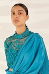 Ilk_Blue Silk Embroidered Bead Band Smocked Saree With Embellished Blouse  _Online_at_Aza_Fashions