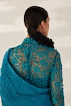 Ilk_Blue Silk Embroidered Bead Band Smocked Saree With Embellished Blouse  _at_Aza_Fashions