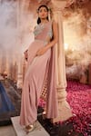 Buy_Kaaisha by Shalini_Pink Italian Georgette Embellished Bead Border Pre-draped Saree With Blouse _at_Aza_Fashions