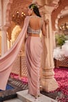 Shop_Kaaisha by Shalini_Pink Italian Georgette Embellished Bead Border Pre-draped Saree With Blouse _at_Aza_Fashions