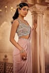 Kaaisha by Shalini_Pink Italian Georgette Embellished Bead Border Pre-draped Saree With Blouse _at_Aza_Fashions