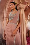 Buy_Kaaisha by Shalini_Pink Italian Georgette Embellished Bead Border Pre-draped Saree With Blouse 