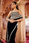 Kaaisha by Shalini_Black Imported Foil Lycra Embellished Cutdana Swarovski Saree With Blouse _Online_at_Aza_Fashions