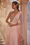 Shop_Kaaisha by Shalini_Peach Italian Georgette Embellished Crystal Pre-draped Saree With Blouse _Online_at_Aza_Fashions