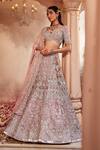 Buy_Kaaisha by Shalini_Pink Organza Embellished Sequin Sweetheart Neck Swarovski Bridal Lehenga Set _at_Aza_Fashions