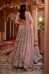 Shop_Kaaisha by Shalini_Pink Organza Embellished Sequin Sweetheart Neck Swarovski Bridal Lehenga Set _at_Aza_Fashions