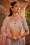 Kaaisha by Shalini_Pink Organza Embellished Sequin Sweetheart Neck Swarovski Bridal Lehenga Set _Online_at_Aza_Fashions