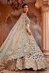 Buy_Kaaisha by Shalini_Green Silk Embroidery Beads Scallop V Neck Geometric Bridal Lehenga Set _Online_at_Aza_Fashions