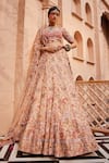 Buy_Kaaisha by Shalini_Beige Organza/tulle Embroidered Beads Sweetheart Floral Vine Bridal Lehenga Set _at_Aza_Fashions